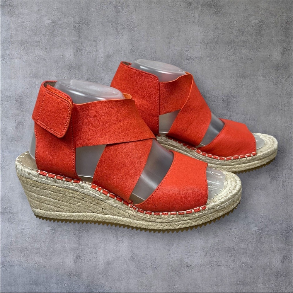 Eileen Fisher Willow Leather Espadrille Wedge Sandals Shoes Womens 9 Poppy New